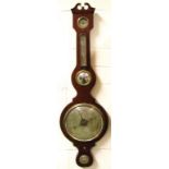A mid-19thC rosewood five dial banjo barometer, the central 24cm dia. dial in a shaped case, with