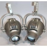 *A pair of Strand Electric retro design theatre lights, in shaped metal cases with domed glass