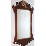 A 19thC stained mahogany pier glass, with a heavily carved scroll case surmounted by a gilded Ho-