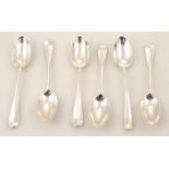 A set of six silver rattail teaspoons, Old English pattern, 11cm high, marks pitted but 20thC, 2½oz.