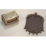 A miniature silver plated evening purse, with orb clasp top and meshwork body, 8cm high, and a