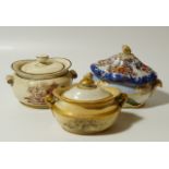 Three various lidded sucriers, comprising Neo-Classical design, possibly Spode, with a black