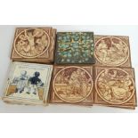 Various 19thC Mintons transfer printed hearth tiles, each decorated with Classical scenes in brown