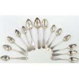 A set of five Dumfries silver teaspoons, decorated in the fiddle pattern, monogram engraved, maker