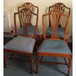 A set of four 19thC mahogany dining chairs, each with a pierced splat, a drop in seat on square