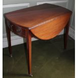 An early 19thC mahogany Pembroke table, the oval top with a moulded edge above a frieze drawer