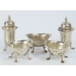 A late Victorian silver five-piece cruet set, by George Wish, Sheffield 1899/1900, each piece with