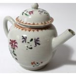 An 18thC Chinese export porcelain teapot, decorated in a Newhall type palette, the bulbous body