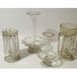 Two Victorian cut glass lustres, and two cut glass epergnes (4).