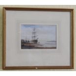 William Bartol Thomas (1877-1947). Masted ships on coastal scene, watercolour, signed, 9.5cm x