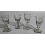 A group of late 18th/early 19thC dram glasses, each with single long stems.