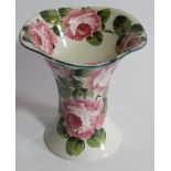 A 19thC Wemyss Pottery vase, the inverted trumpet body hand painted with cabbage rose in pink and