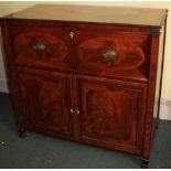 An early 19thC mahogany secretaire chest, the crossbanded top above a fitted fall front drawer,