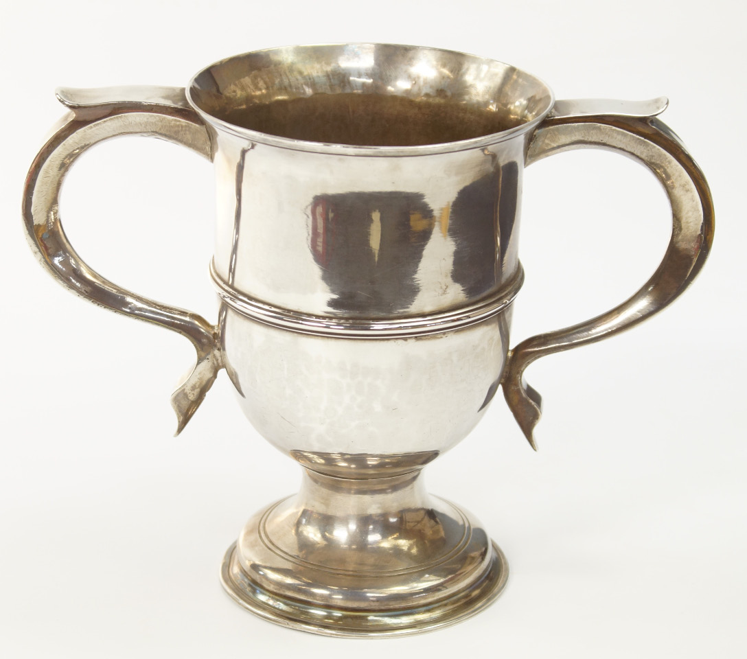 A George III silver twin handled loving cup, of baluster form, Jacob Marsh, London 1776, 12.15oz.