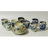 Various Dr Wall and other Worcester blue and white coffee cups, all late 18thC to include Three
