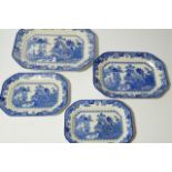 Four graduated Mason's Ironstone blue and white meat plates, each of octagonal outline, decorated