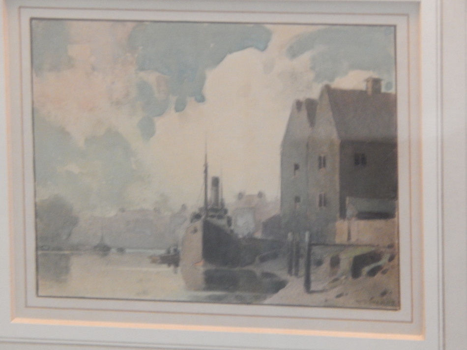 William Bartol Thomas (1877-1947). Ship in moorings, watercolour, signed, 10cm x 14cm. - Image 2 of 3
