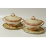 A pair of late 19thC Mintons Moustiers pattern sucriers, each ellipse shaped body with shaped lids