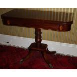 A George IV mahogany and satinwood card table, the rectangular top with rounded corners, the