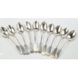 A set of nine Aberdeen silver teaspoons, decorated in the fiddle pattern, monogram engraved, maker