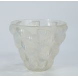 A Lalique opalescent glass vase decorated in the Moissac pattern, tapering form moulded with