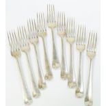 A set of nine George V silver table forks, initial engraved, Hamilton & Inches, Edinburgh 1911, 18.