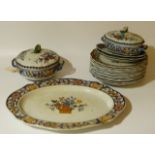 A Wedgwood Poterat pattern part dinner service, to include serving plate, 43cm wide, two lidded