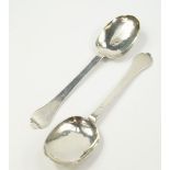 A pair of William & Mary silver trefid spoons, monogrammed, London 1692, 2.37oz.