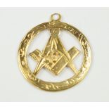 A 9ct gold masonic medallion.