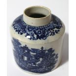 An early 19thC Staffordshire pearlware blue and white inkwell, the cylindrical body with an upper