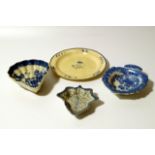 Various porcelain, to include a blue and white leaf shaped pickle dish, 13cm high, a small