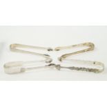 A pair of George III silver sugar tongs, with bright cut engraving, London 1792, monogrammed pair,