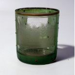 A 19thC Bohemian green glass tumbler, etched with panels entitled 'Landech', raised with gilt orbs