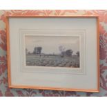 William Bartol Thomas (1877-1947). Landscape with farm workers, watercolour, signed, 13cm x 23.5cm.