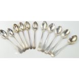A set of eleven Victorian silver teaspoons, decorated in the fiddle pattern, initial engraved, James