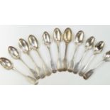 A set of nine Victorian silver teaspoons, decorated in the Old English pattern, monogram engraved,