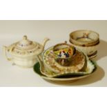 Various 18thC and later porcelain and pottery, to include a polychrome decorated floral slop bowl,