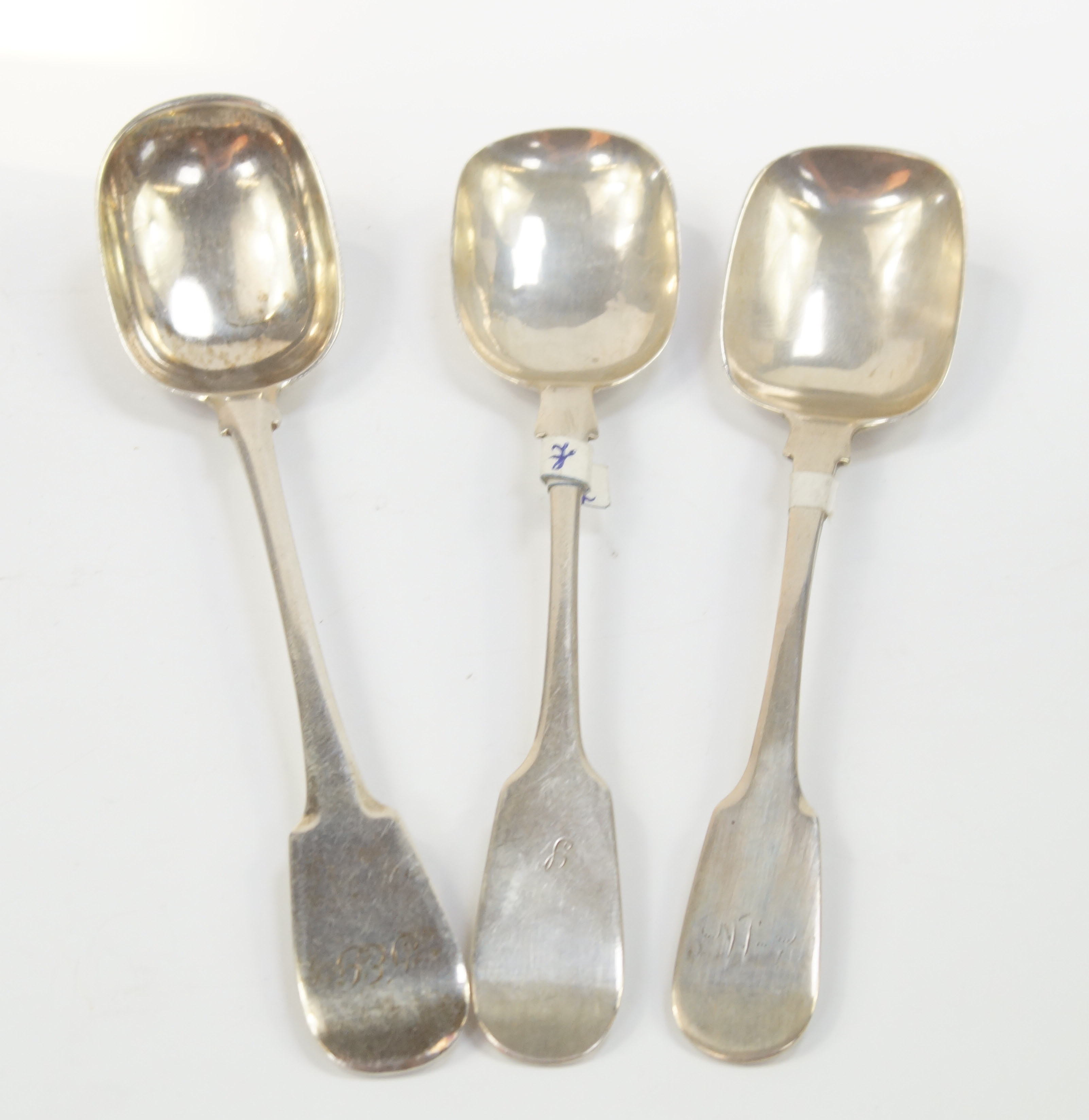 A Scottish provincial sugar spoon, decorated in the fiddle pattern, monogram engraved, Alexander