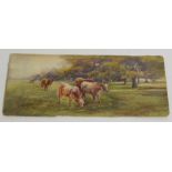 W. Evans Linton (1878-?). Cattle, watercolour, signed, 15.5cm x 33cm.