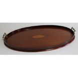 A 19thC Sheraton mahogany oval serving tray, with satinwood shell inlay, 60cm.