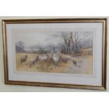 Charles Pigott (1863-1949). Shepherd and sheep, watercolour, signed, 38cm x 73cm.