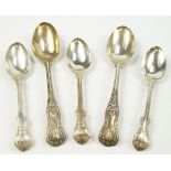A pair of Victorian Kings pattern table spoons, Chawner & Co, London 1840, and three table spoons