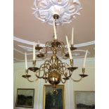 A gilt brass chandelier, 70cm high.