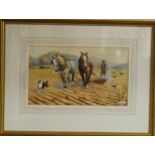 20thC British School. Ploughing scenes, watercolour and body colour - a pair, 20cm x 34cm.