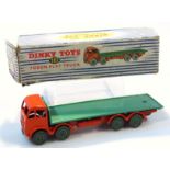 A Dinky Super Toys Foden Flat truck, no. 902, in green and orange, 18cm wide. (boxed, AF)