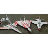 Three polystyrene starter planes, comprising F-13, F16 and another.