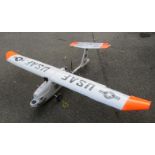 A polystyrene remote control plane, with USAF, FPV drone marking, 115cm long.