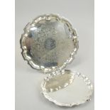 Elizabeth II silver waiter, with pie crust outline on triple claw and ball feet, London, 1958,