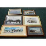 Various aviation pictures and prints, to include works after Keith Woodcock, a watercolour, Spitfire