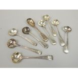 A quantity of 19thC silver salt spoons, various dates, designs, etc.